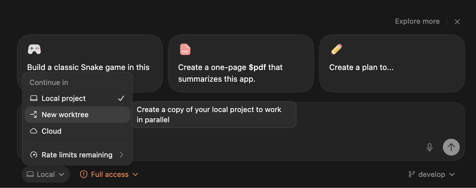 Codex worktree selection
