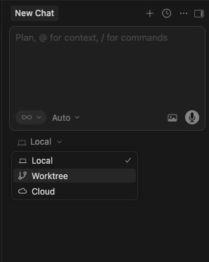 Cursor worktree selection